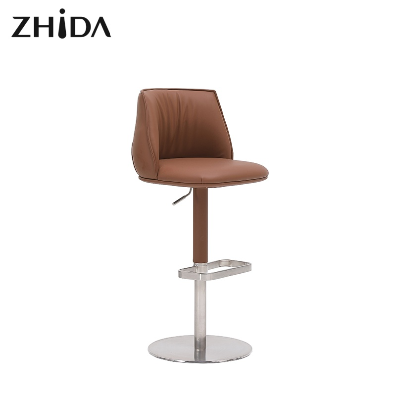 Adjustable Height Rotating Stainless Steel Base Leather &amp; Sponge Commercial Bar Stool for Home Office Bar &amp; Hotel Use