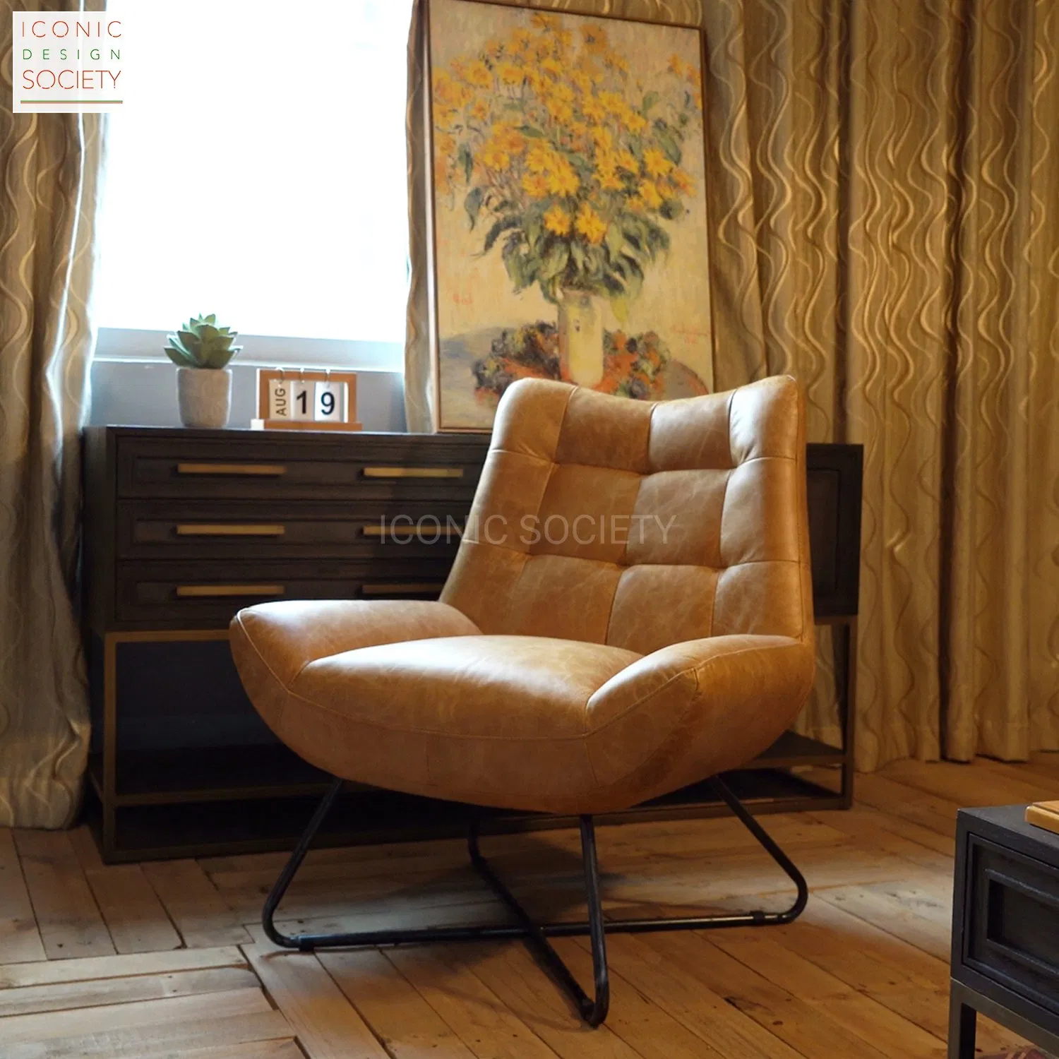 Modern Hotel Furniture Metal Handmade Lounge Leisure Genuine Leather Patio Accent Chair