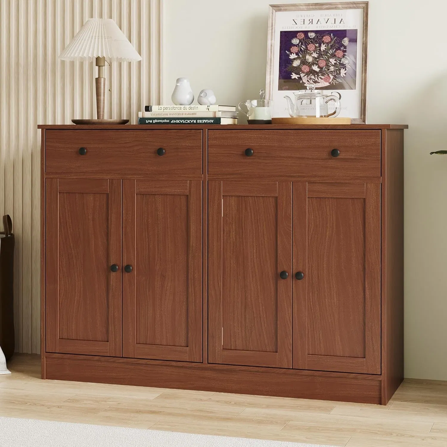 Home &amp; Dining Multi-Color Sideboard with 2 Drawers, 2.5-Inch Adjustable Shelves and Spacious Storage