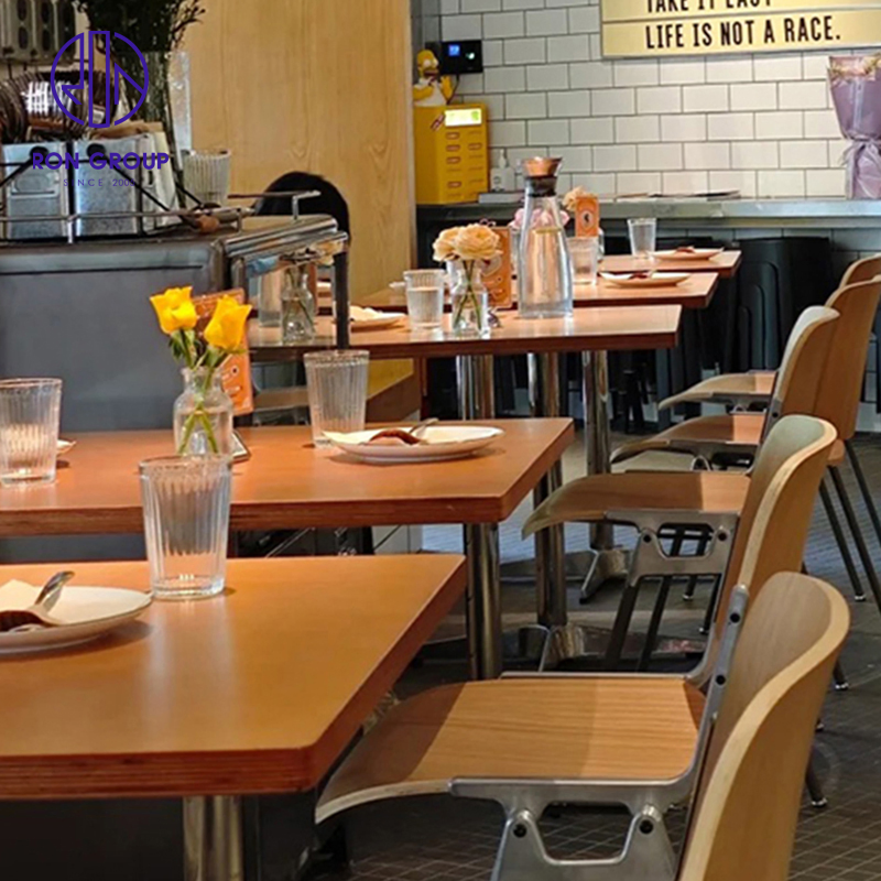 Wholesale Fast Food Beef Steak Square Durable Solid Wood Buffet Restaurant Commercial Furniture Cafe Table