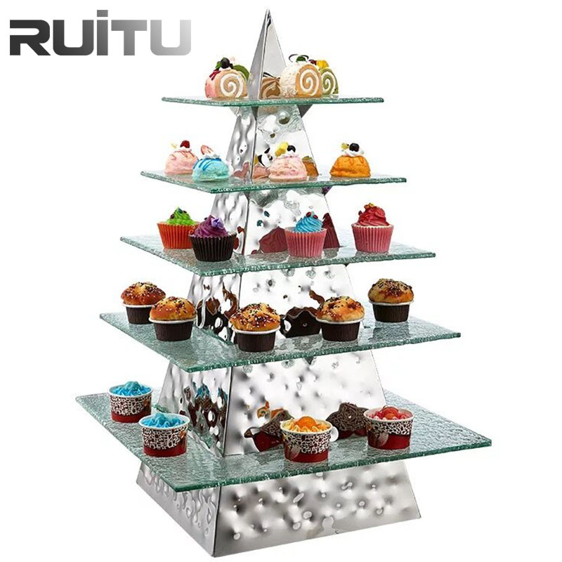 Modern Dinner Food Luxury Set Stainless Steel Mirror Temperred Glass Top Decoration Restaurant Hotel Banquet Wedding Dining Catering Buffet Table for Sale