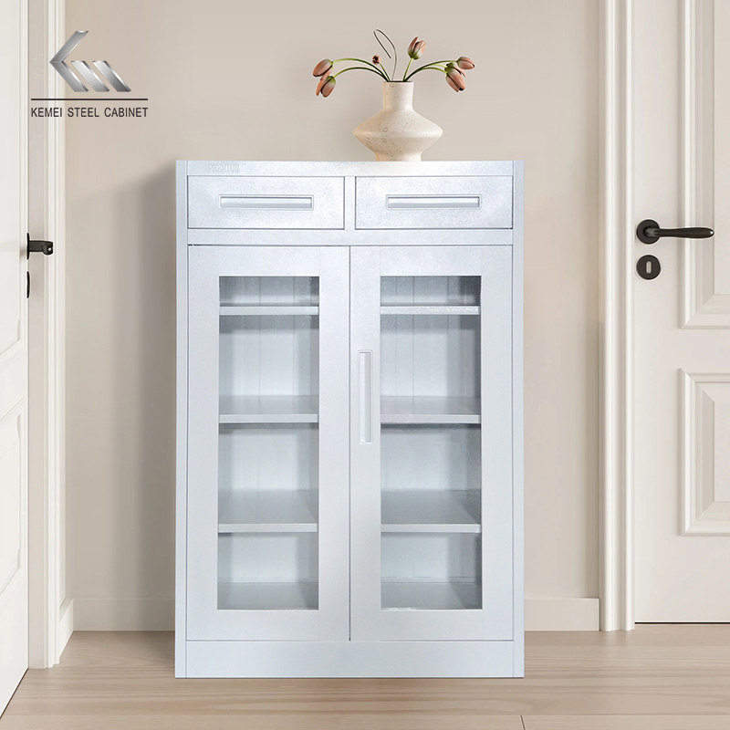 Modern Wooden Color 4 Tier Shoe Cabinet Steel Metal Shoe Rack Display Cabinet with Storage Drawer