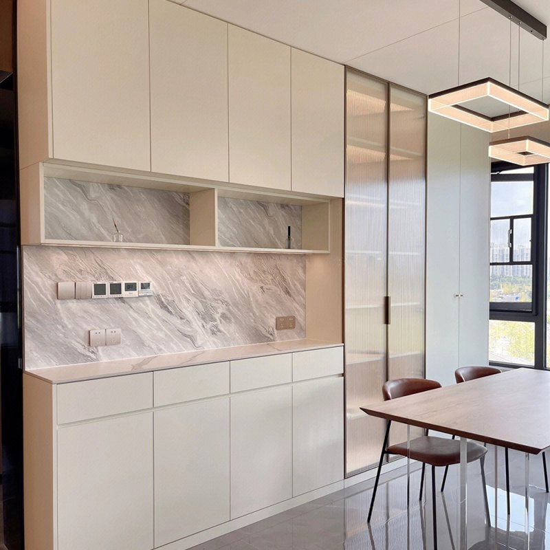 Contemporary Luxury Furniture Black /Colourful Curved Timber Wood /Glass Marble Kitchen Dining Sideboard Buffet Cabinet with Drawers