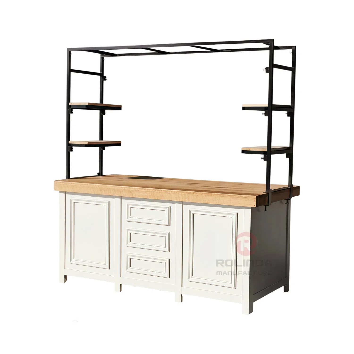 Professional Heavy Duty Wooden Buffet Table with Storage Shelves for Hotel Catering and Restaurant Banquet Displays