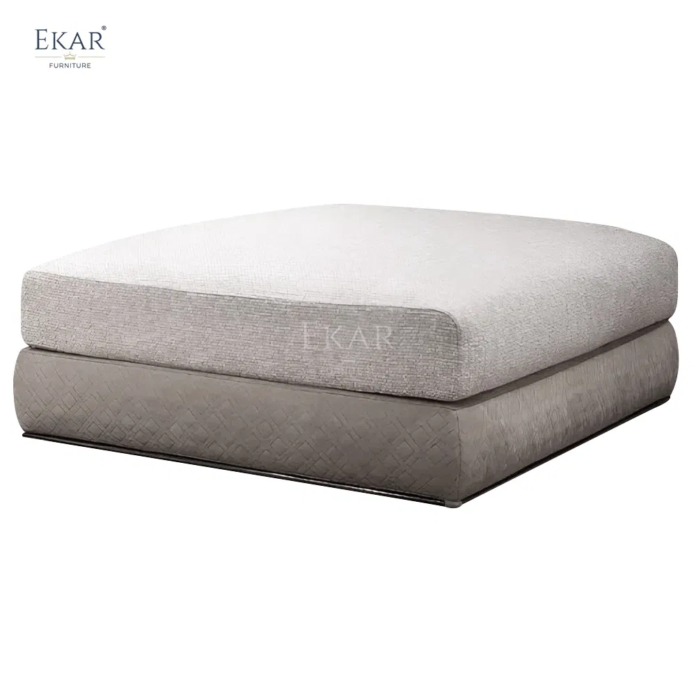Modern Square Ottoman with Upholstered Top and Wooden Legs