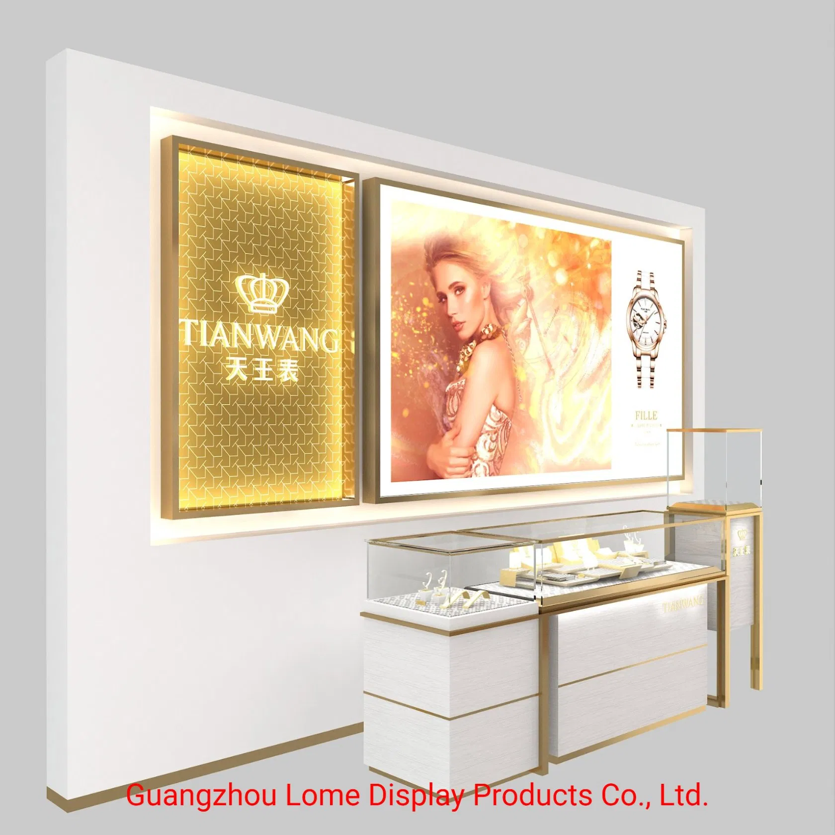 Customized Luxury Wrist Watch Wall Stand Watch Showroom Display Cabinet