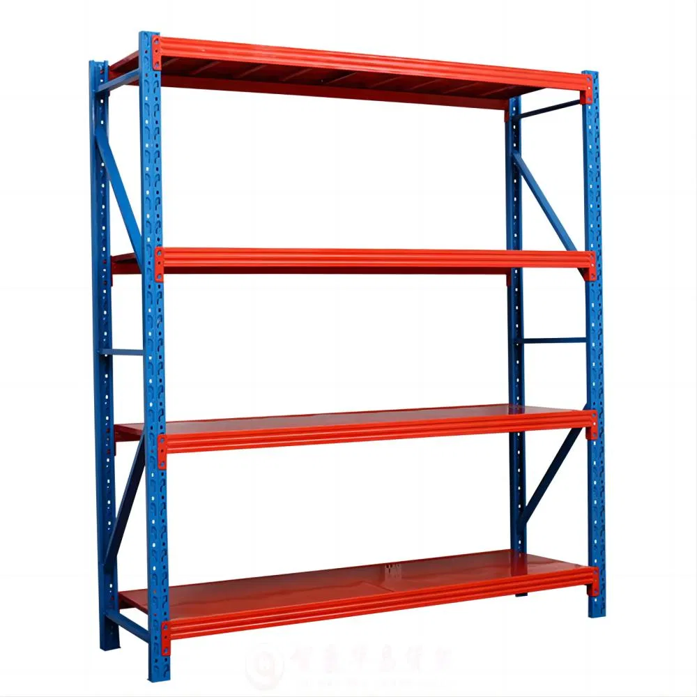 Food Book Supermarket Industrial Used 4 Tier Assembled Garage White Longspan Boltless Shelving Blue Red Light Duty Steel Iron Warehouse Metal Storage Shelf