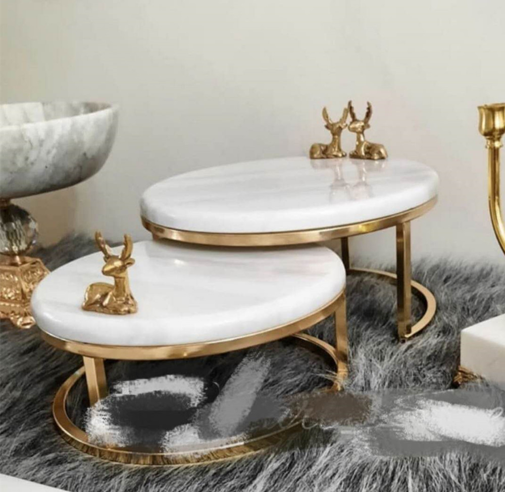 Hotel Center Table Set Gold-Plated Metal Round Marble Glass Top Side Table Corner Tea Modern Natural Stone Coffee Table