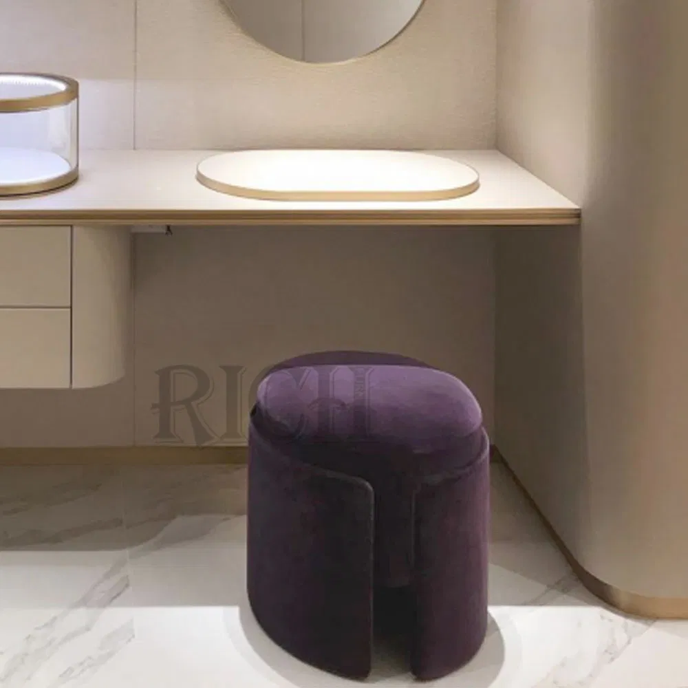 Round Shape Purple Velvet Footstool Modern Living Room Foot Stool Ottoman