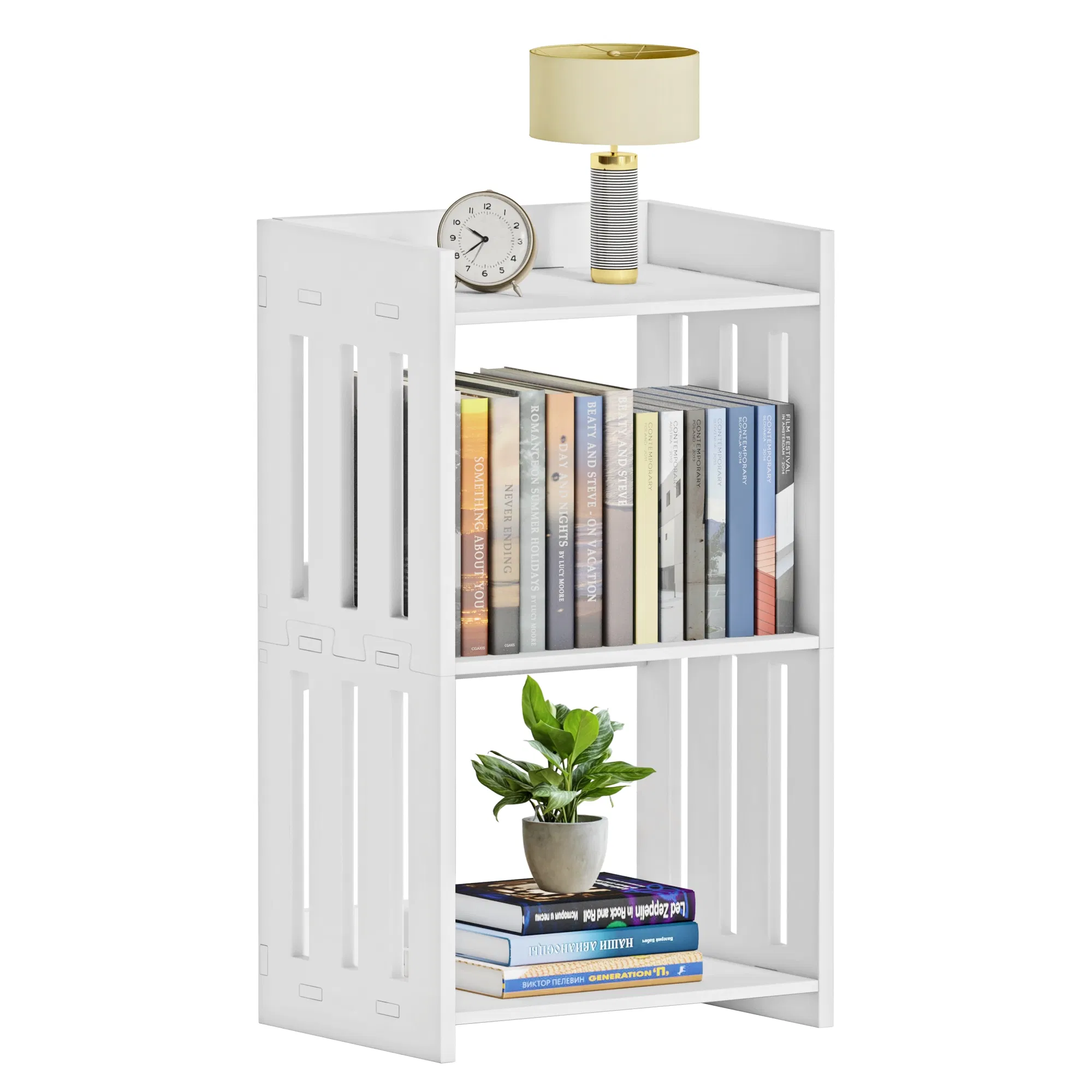 Small PVC Organizer Storage Rack Corner Bookshelf for Bedroom Living Room Office
