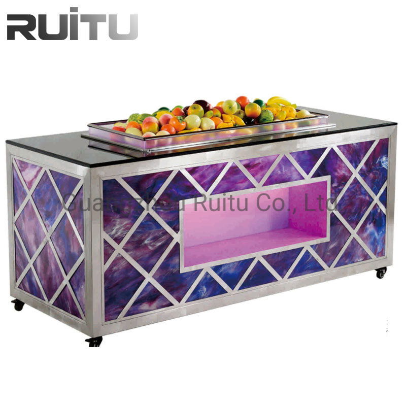 Buffet Cafeteria Counter Station LED Banquet Dining Table with Wheels Removable Steam Table Set Buffet Food Warmer Marble Hotel Restaurant Catering Buffet Table