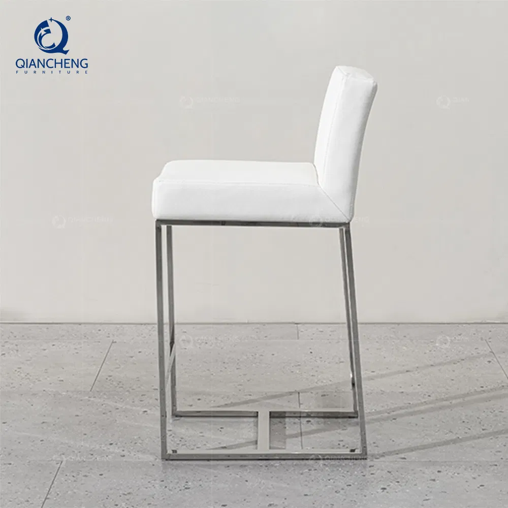 Low Back Mirror Steel Furniture Luxury White Faux Leather Kitchen Bar Stool