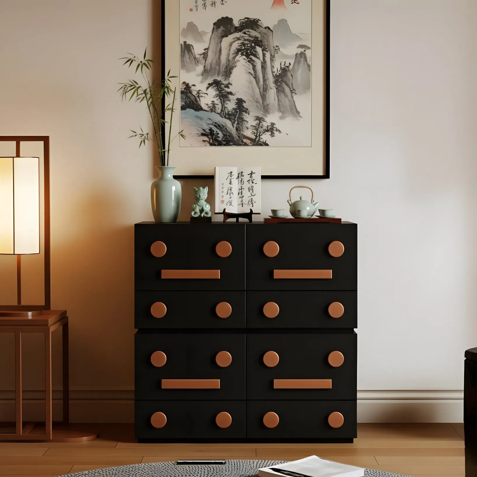 Modern Decorative Black Sideboard Cabinet Minimalist Buffet Storage Furniture