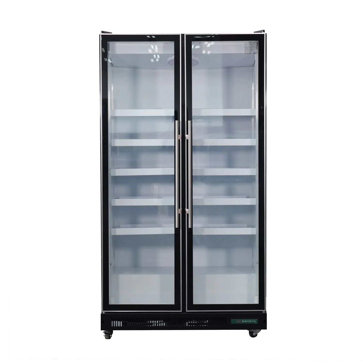 Commercial Double Glass Door Beverage Display Cabinet with LED Shelves Upright Drink Cooler Refrigerator for Supermarket Bar Convenience Store Fan Cooling S