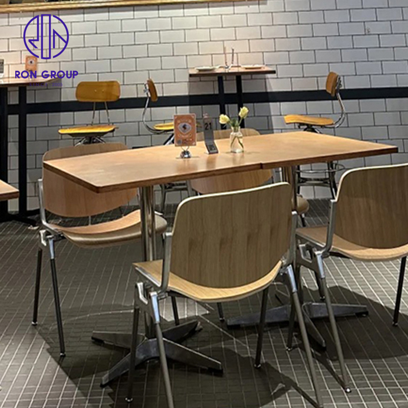 Wholesale Fast Food Beef Steak Square Durable Solid Wood Buffet Restaurant Commercial Furniture Cafe Table