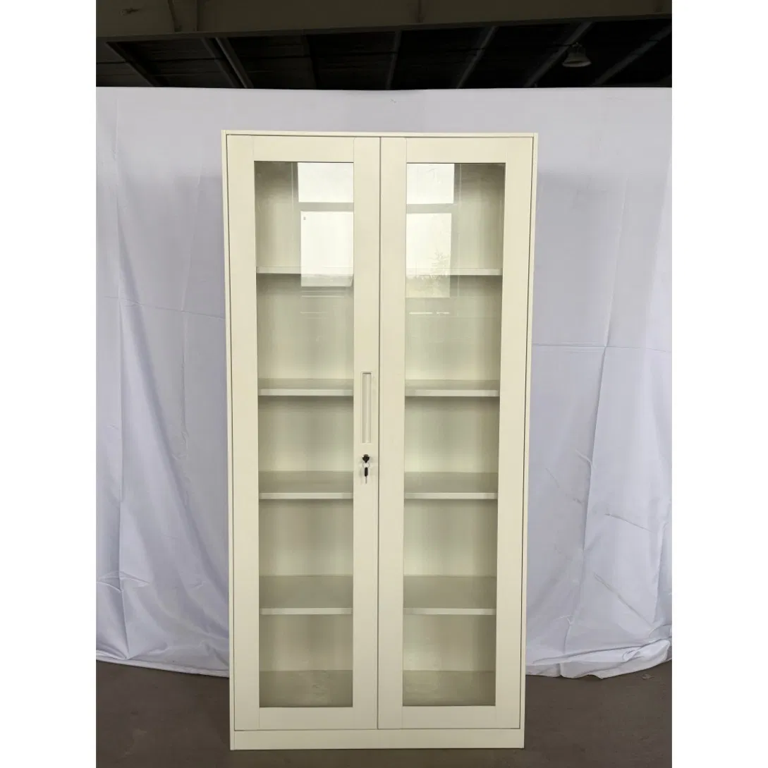 Eggshell White Narrow Frame Glass Front Display Cabinet for Antique Shop Curio Collection