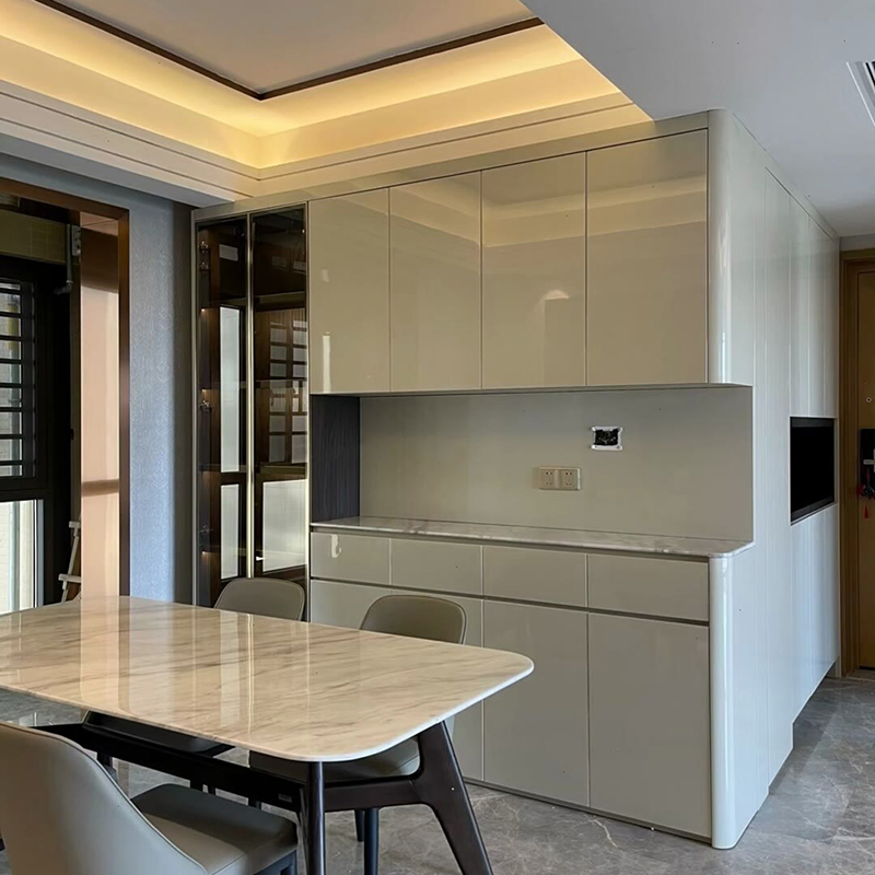 Contemporary Luxury Furniture Black /Colourful Curved Timber Wood /Glass Marble Kitchen Dining Sideboard Buffet Cabinet with Drawers