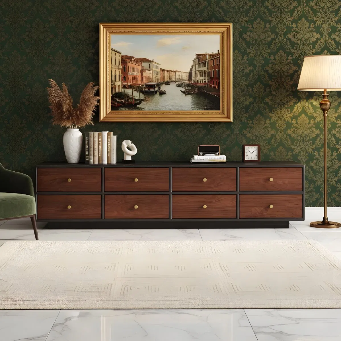 Modern Low Profile TV Stand with Drawers Home Furniture