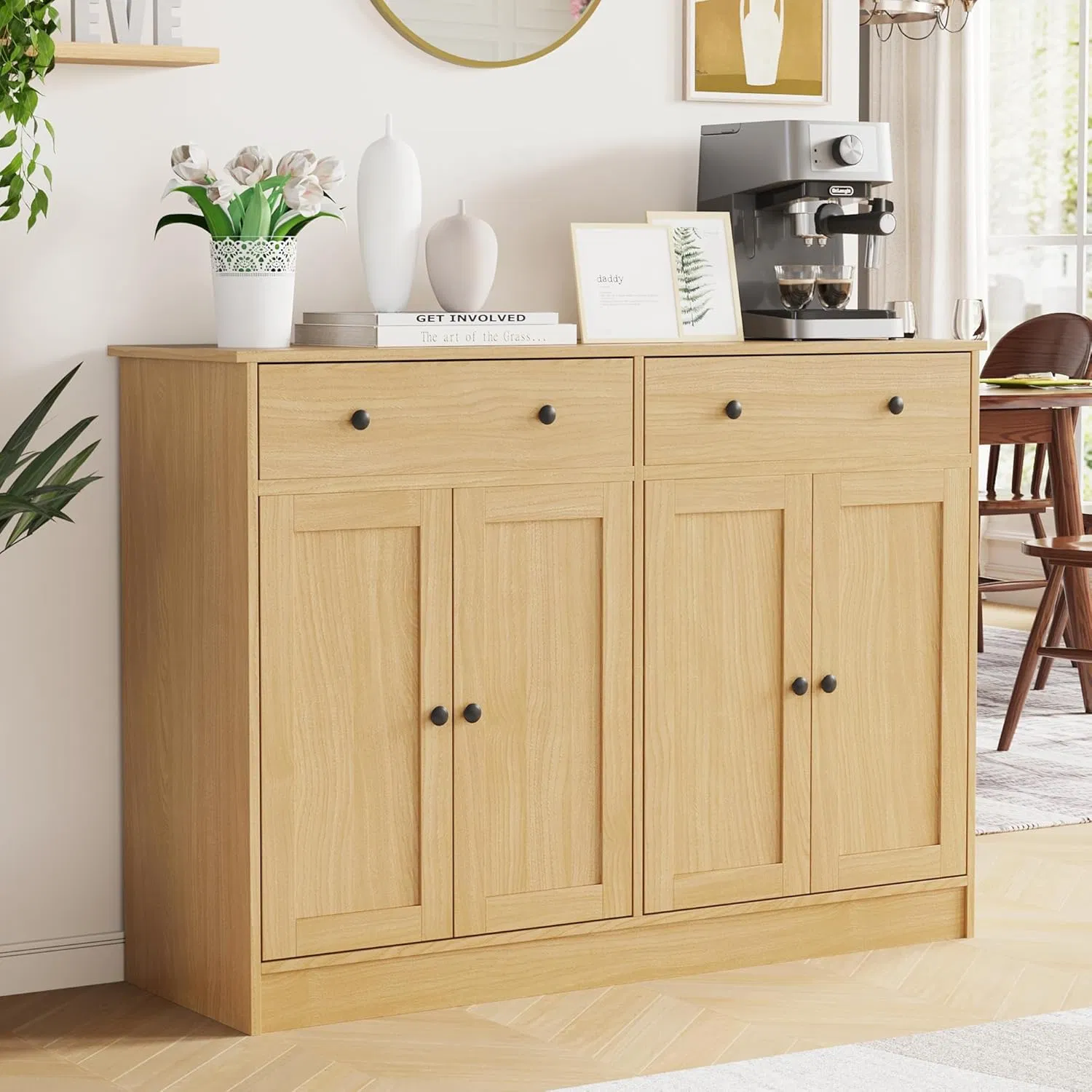 Home &amp; Dining Multi-Color Sideboard with 2 Drawers, 2.5-Inch Adjustable Shelves and Spacious Storage
