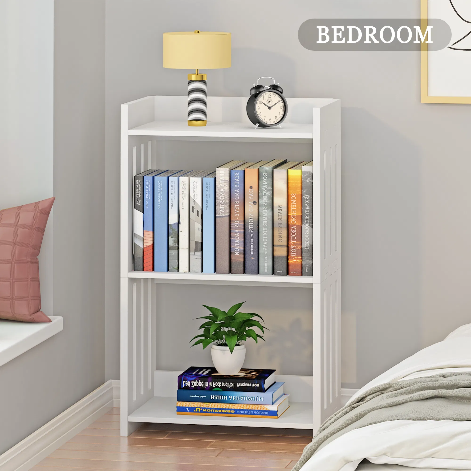 Small PVC Organizer Storage Rack Corner Bookshelf for Bedroom Living Room Office