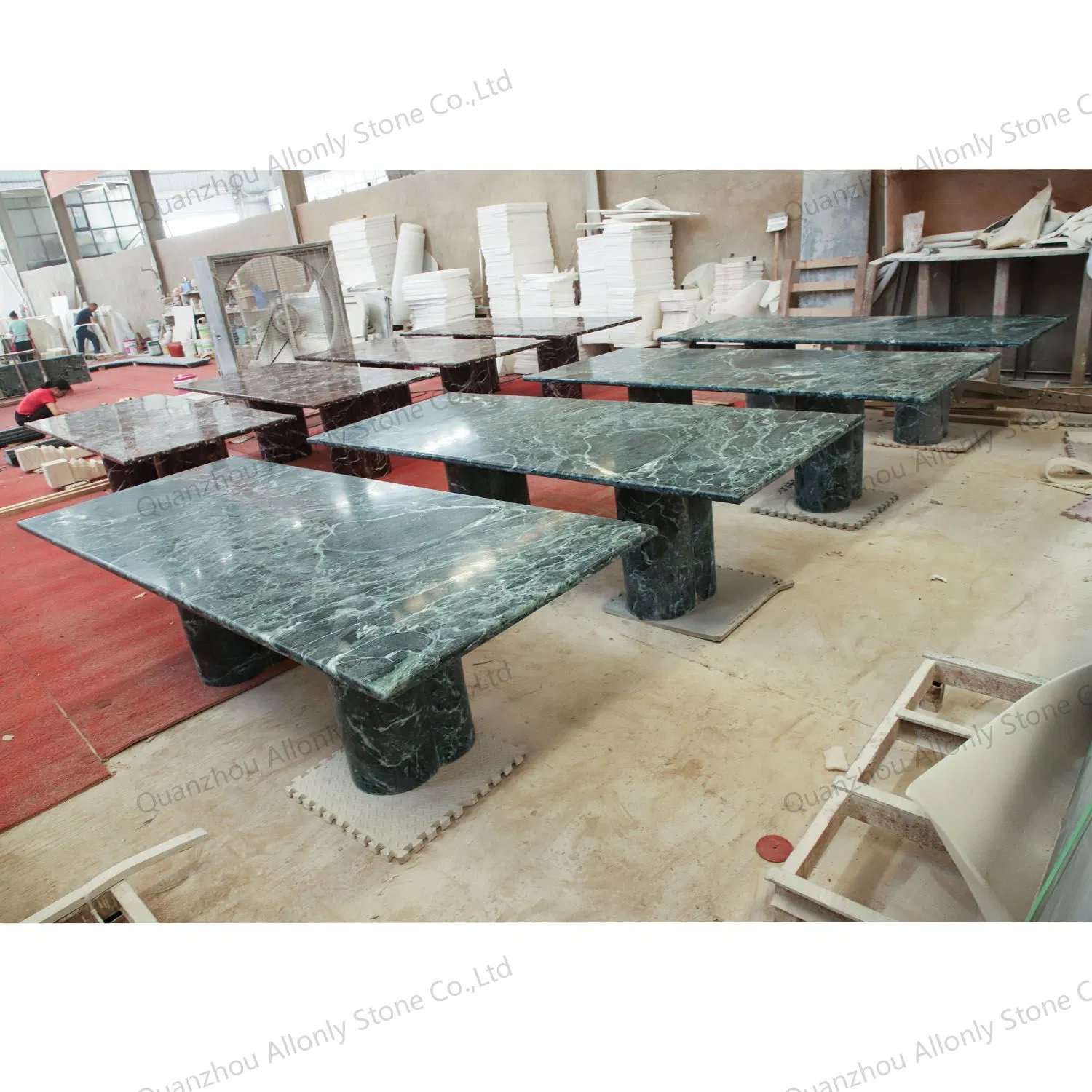 Home/Restaurant/Hotel Vintage Furniture Stone Coffee Table/ Side Table /Marble Table Top /Di Ning Table Prada Green Marble Big Marble Dining Table for Wholesale