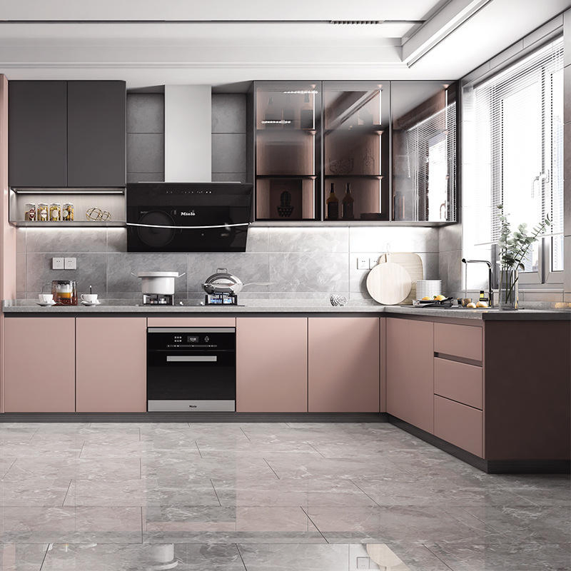 Wholesale Foshan Outdoor Kitchen Cabinet Furniture Factory Island Display Painting Laminate Tall Pantry Storage Modern Stainless Steel Aluminum Kitchen Cabinets