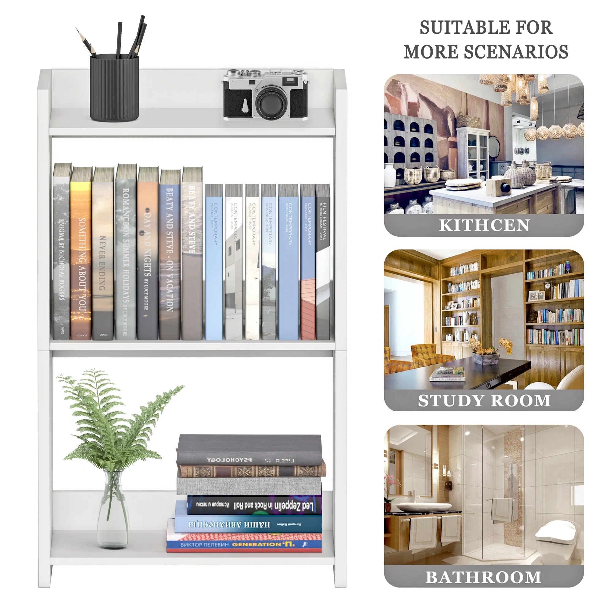 Small PVC Organizer Storage Rack Corner Bookshelf for Bedroom Living Room Office