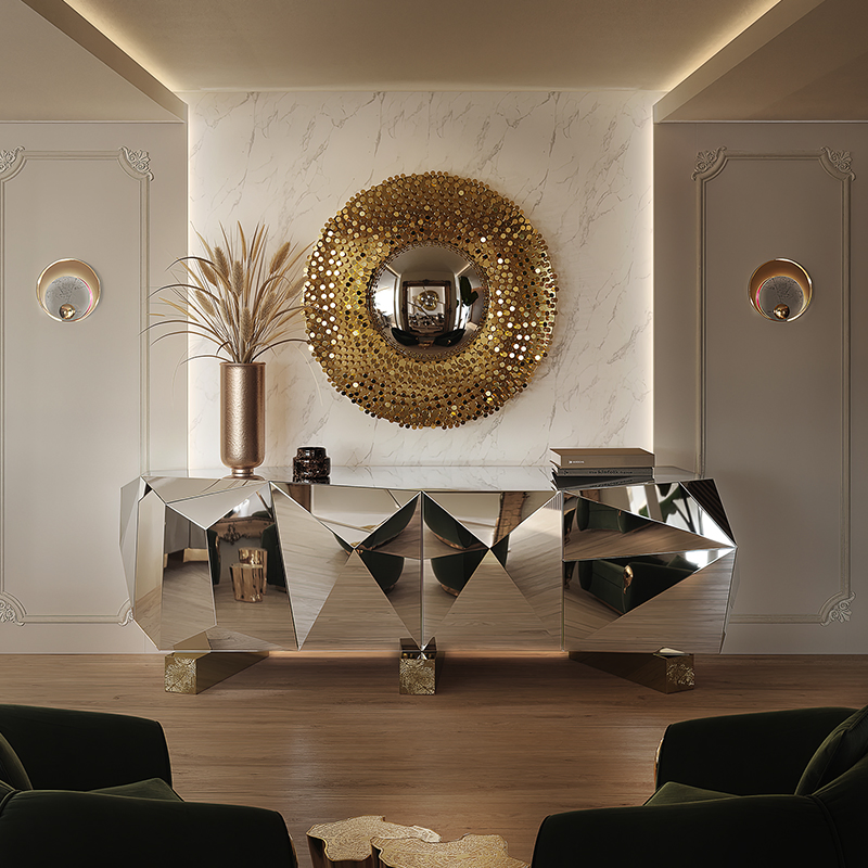 China Foshan Furniture Manufacturer Italian Brand Modern Minimalist Luxury Diamond Pyrite XL Sideboard Affordable Price