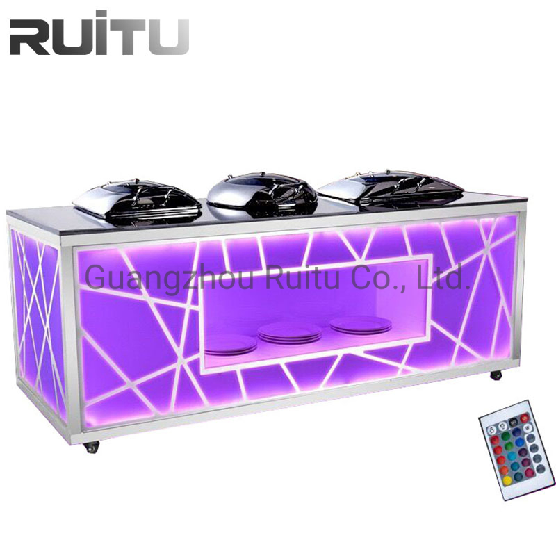 Buffet Cafeteria Counter Station LED Banquet Dining Table with Wheels Removable Steam Table Set Buffet Food Warmer Marble Hotel Restaurant Catering Buffet Table