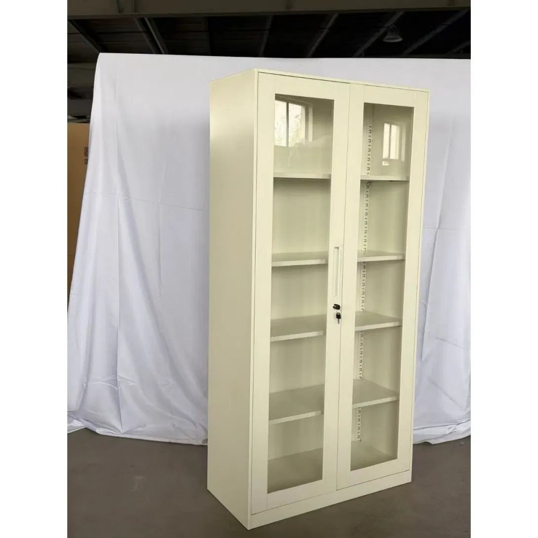 Eggshell White Narrow Frame Glass Front Display Cabinet for Antique Shop Curio Collection