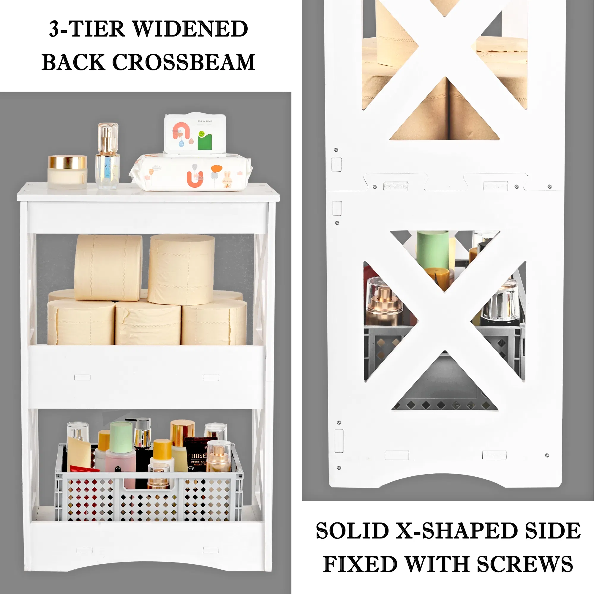 White PVC Small Side Table Book Rack Shelf for Bedroom Living Room Office