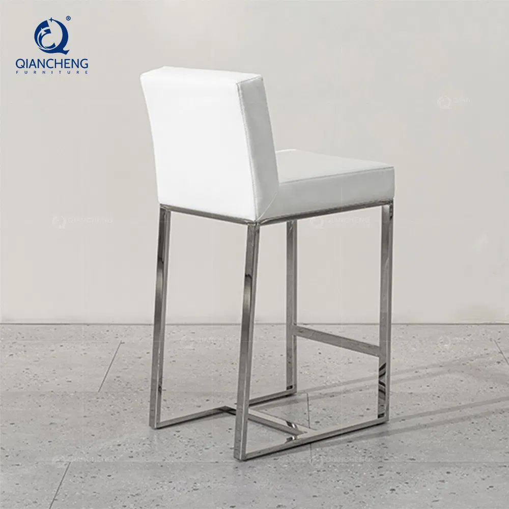 Low Back Mirror Steel Furniture Luxury White Faux Leather Kitchen Bar Stool