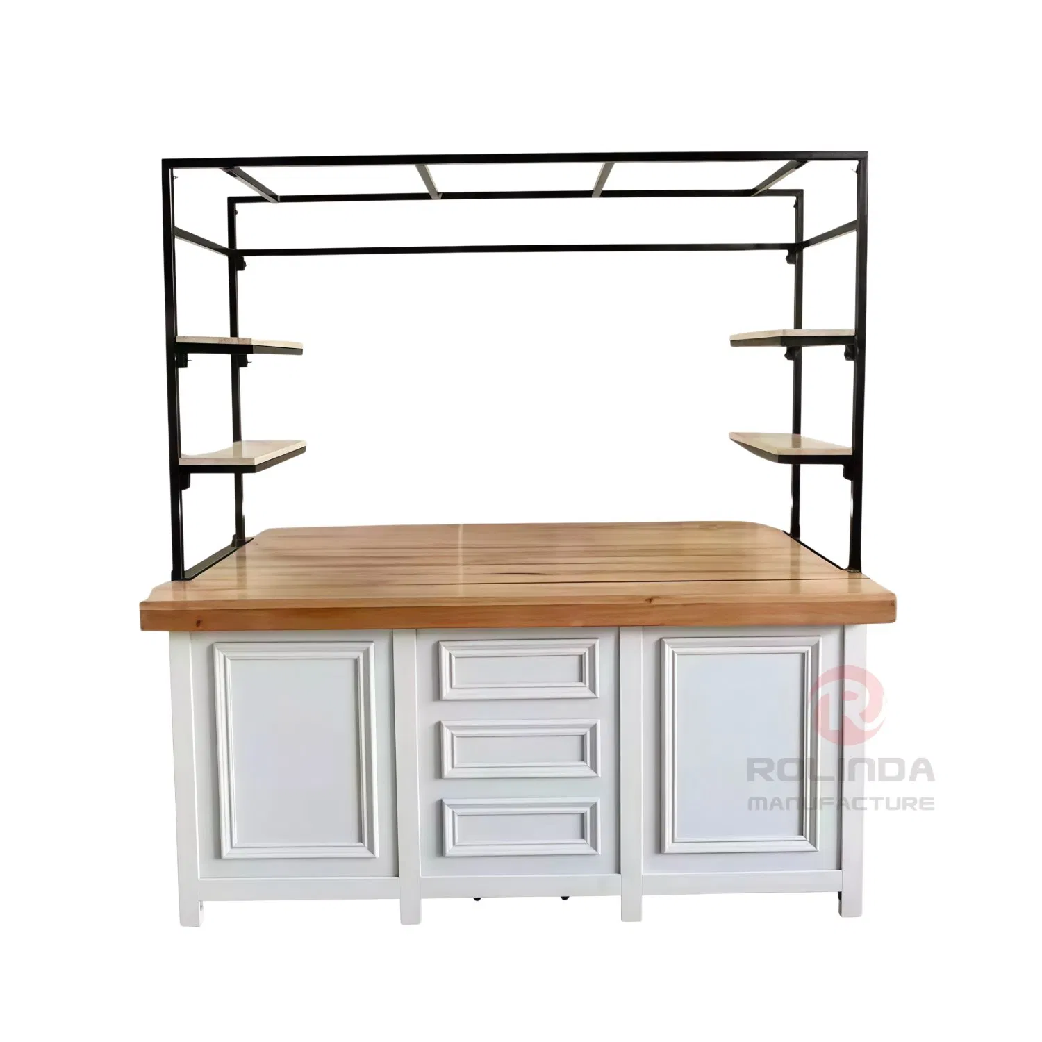 Professional Heavy Duty Wooden Buffet Table with Storage Shelves for Hotel Catering and Restaurant Banquet Displays