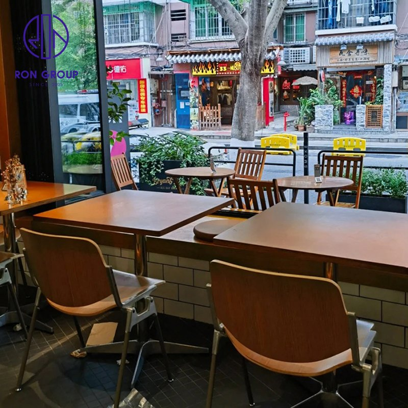 Wholesale Fast Food Beef Steak Square Durable Solid Wood Buffet Restaurant Commercial Furniture Cafe Table