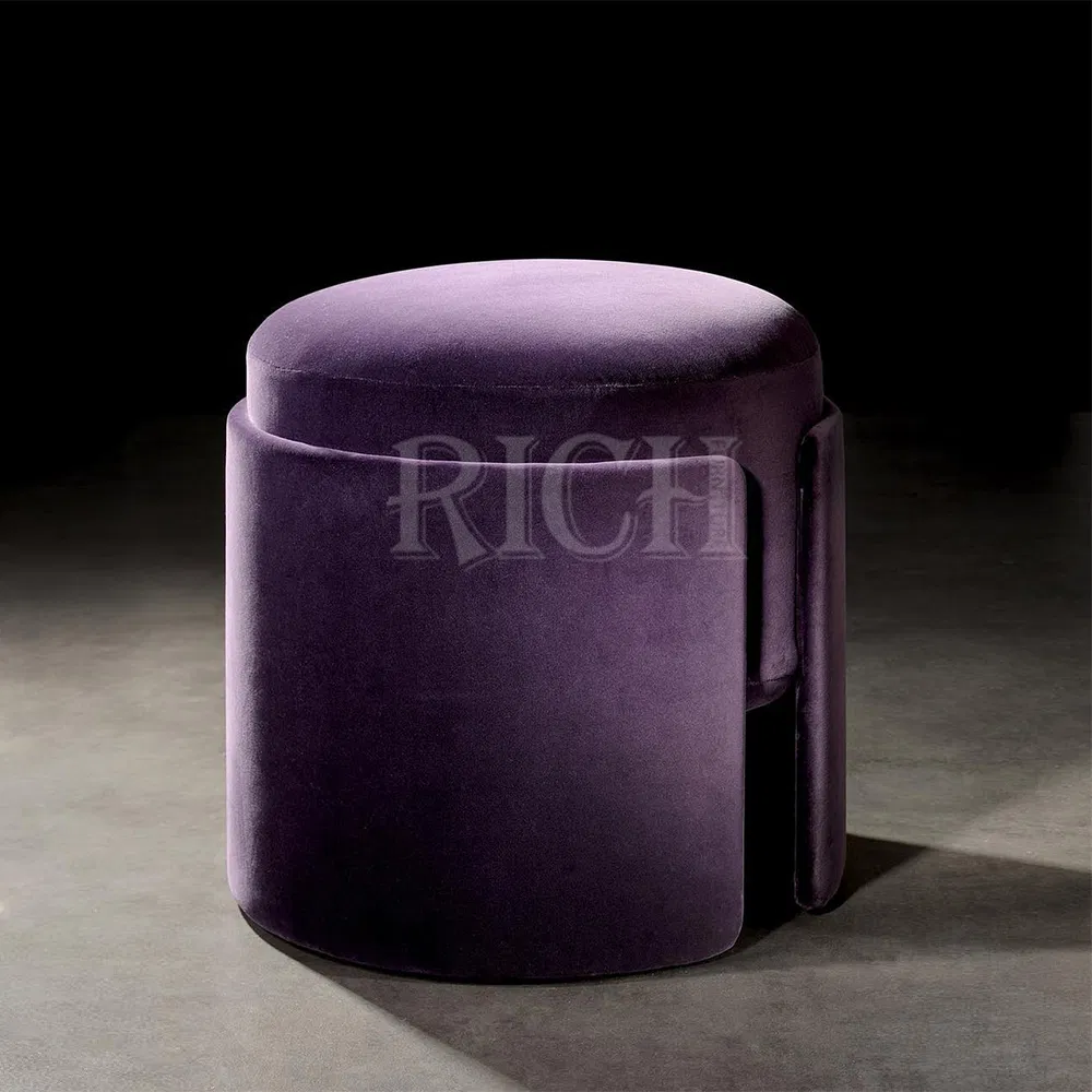 Round Shape Purple Velvet Footstool Modern Living Room Foot Stool Ottoman