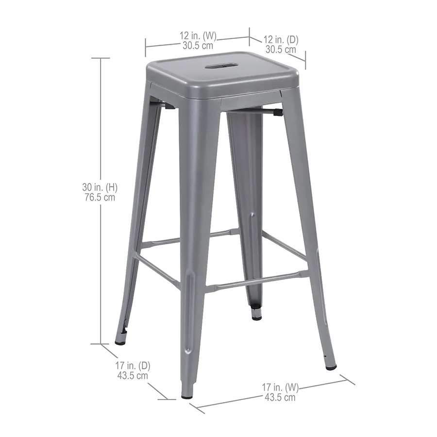 Modern Stackable Outdoor Metal Gray Bar Stools