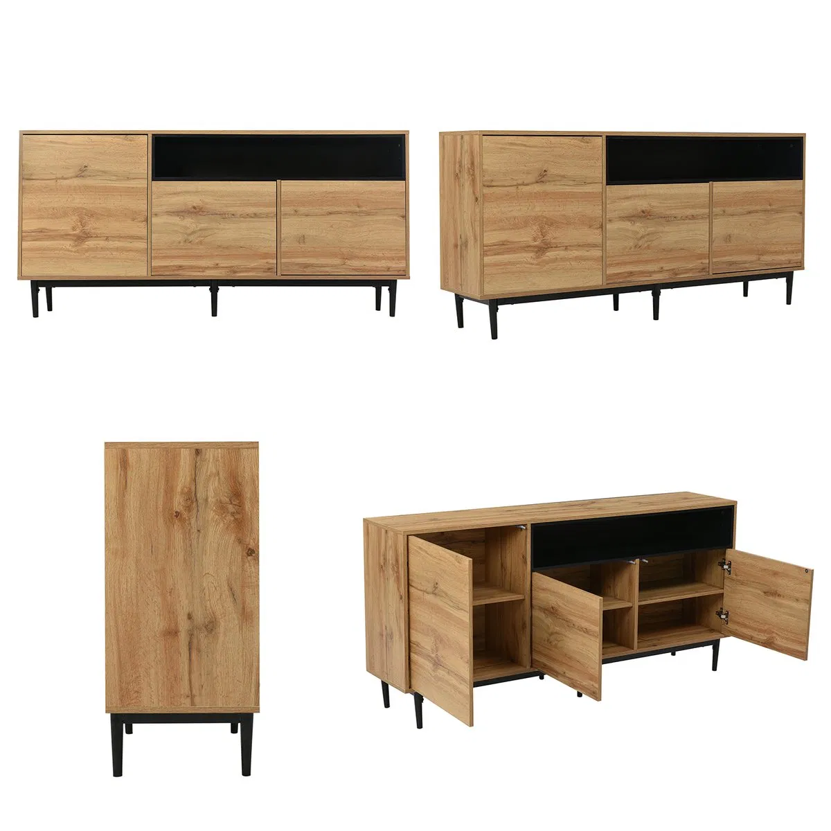 Practical Home Organizer Solid Wood Sideboard with Sliding Door &amp; Multi-Compartment Storage Cabinet for Small Space or Studio Living