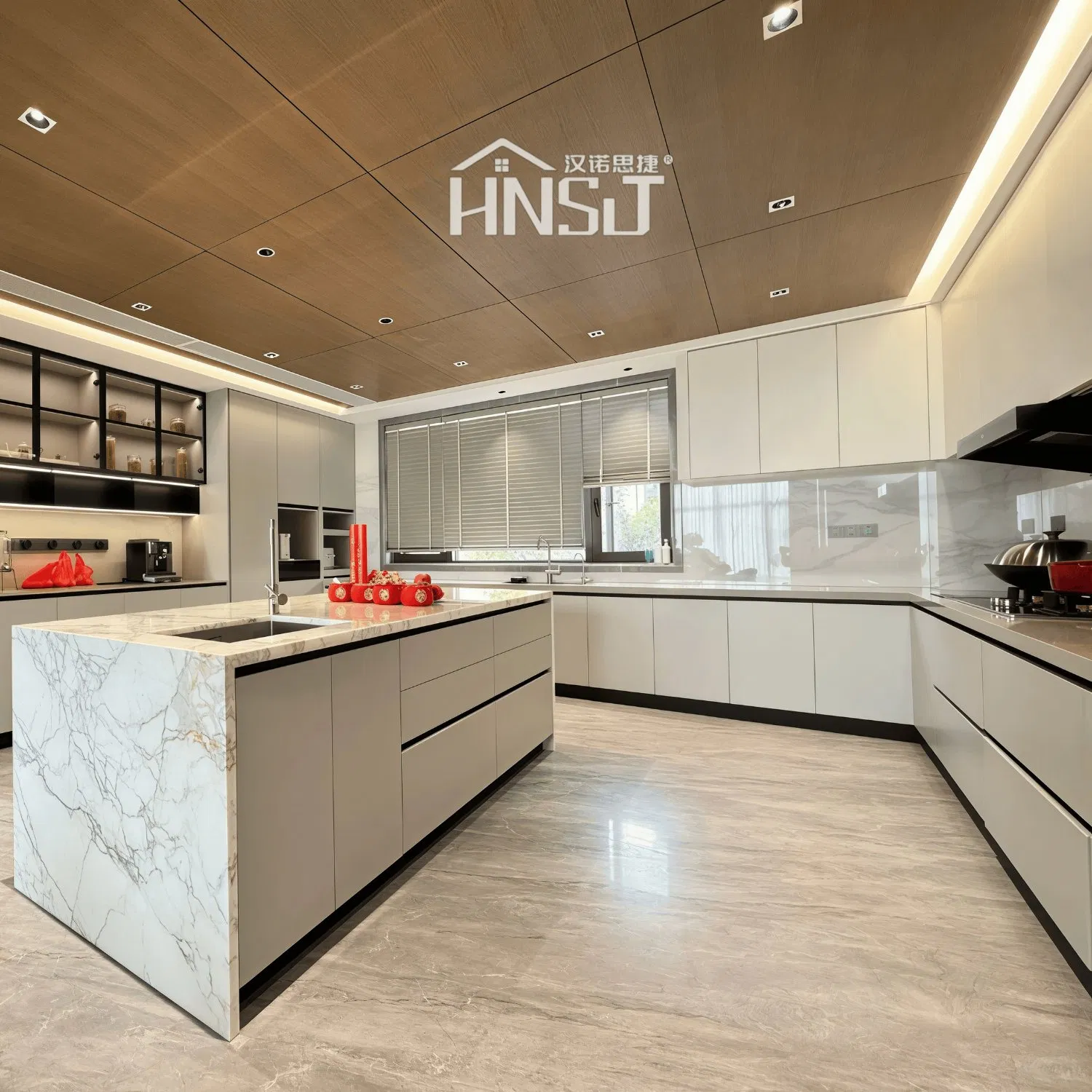 Foshan Modern Melamine Base Kitchen Display Cabinet Modern Kitchen Cabinet Solid Wood Modular Design Foshan Cupboard Set Foshan Cabinet for Sale