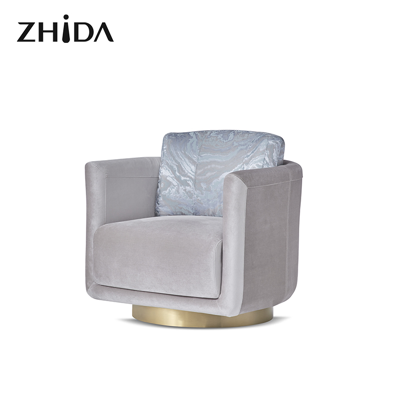 Zhida Italian Design Luxury Style Home Furniture Wholesale Living Room Velvet Accent Chair Bedroom Gold Base Fabric Armchair Leisure Round Chair for Villa