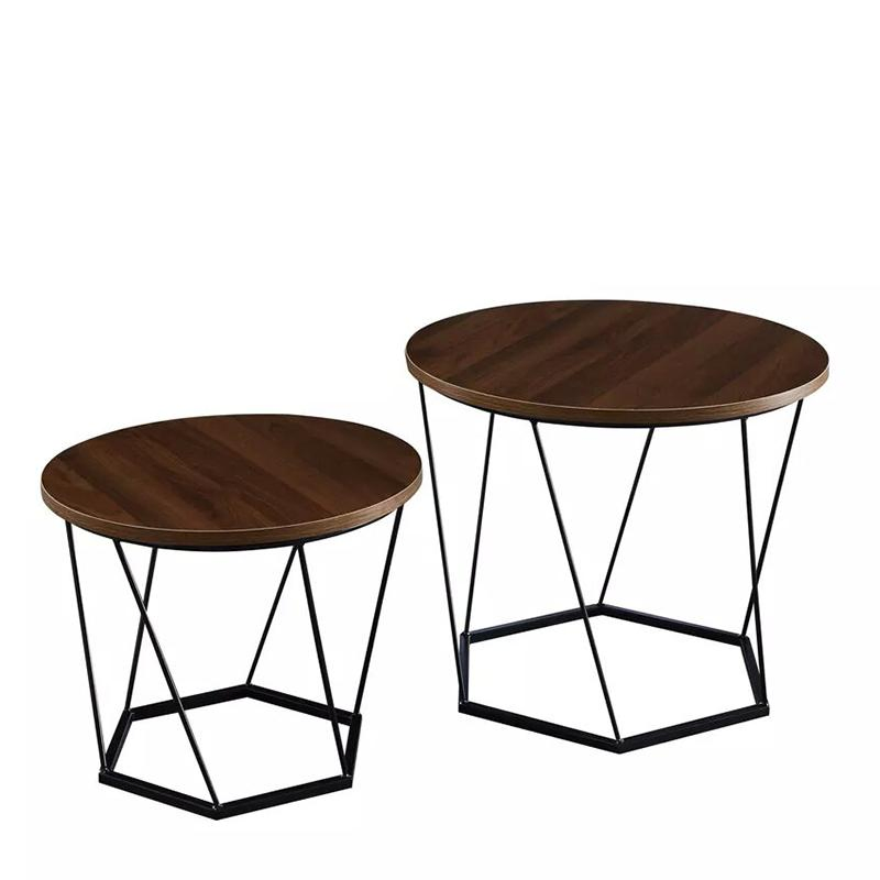 Modern Wooden Top Sofa End Coffee Corner Side Table with Metal Frame