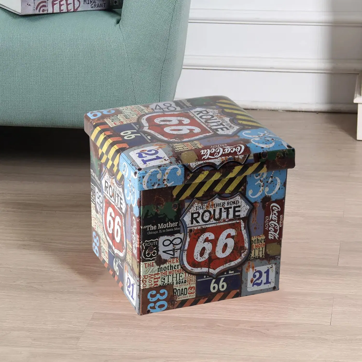 Storage Ottoman Furniture Collapsible Storage Ottoman with Printing Foot Step Stool