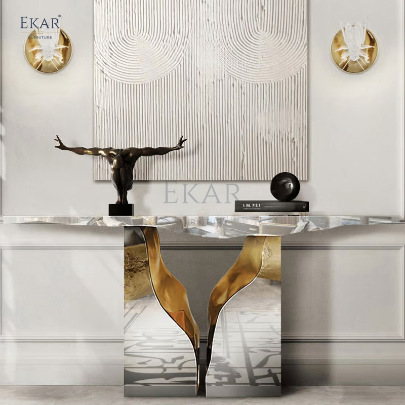 Contemporary Luxury Console Table New Design with Marble Finish for Entry Villa Living Room Bedroom Hotel Home Furniture