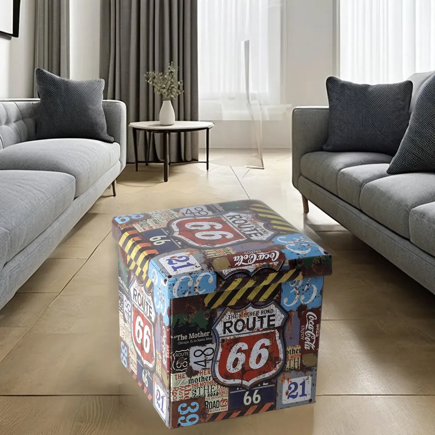 Storage Ottoman Furniture Collapsible Storage Ottoman with Printing Foot Step Stool