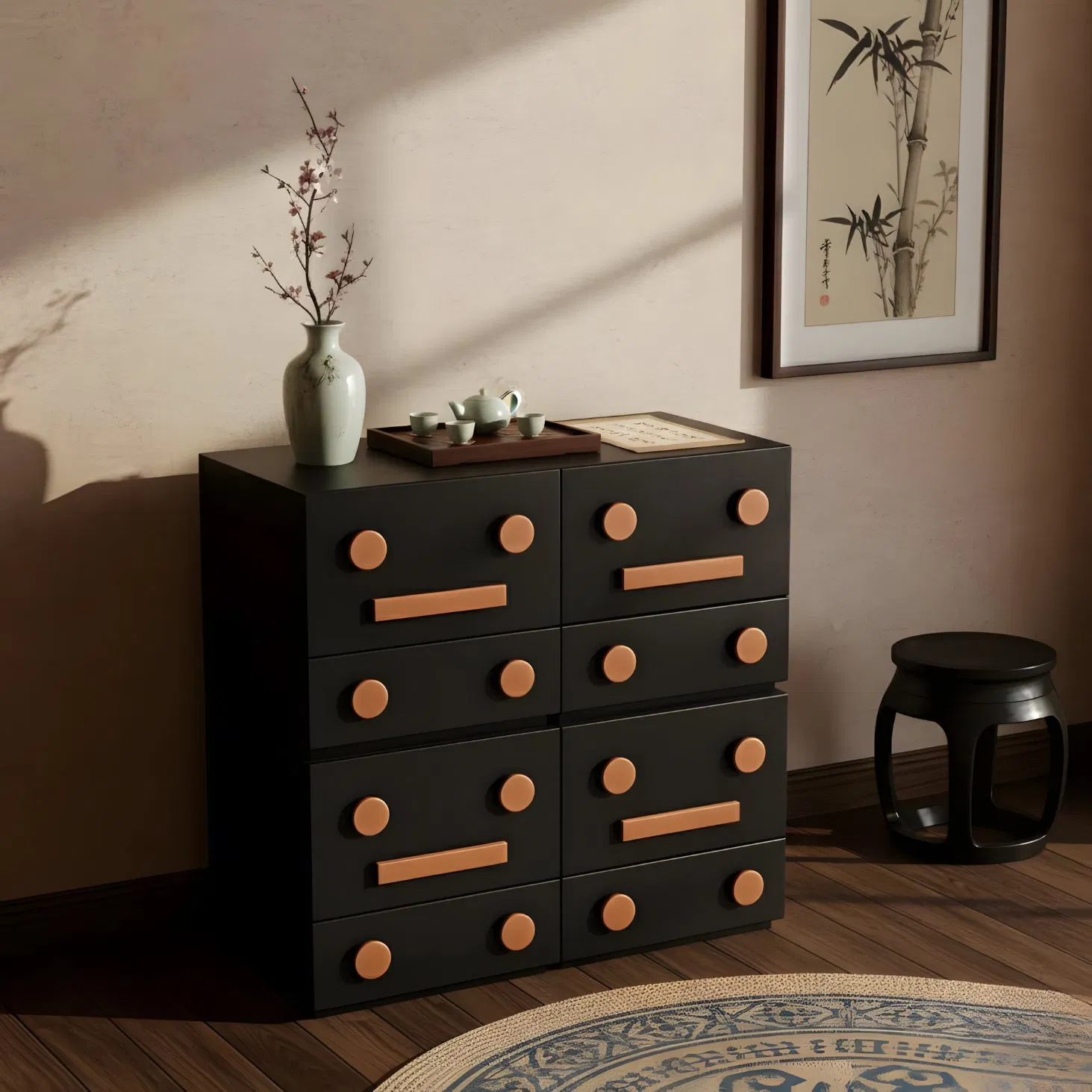 Modern Decorative Black Sideboard Cabinet Minimalist Buffet Storage Furniture