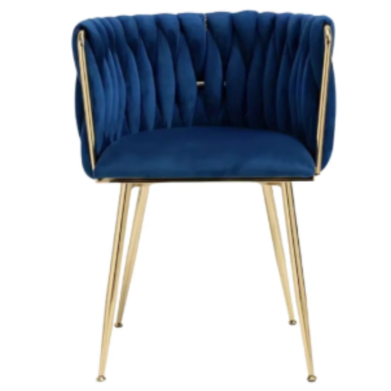 Luxury Modern Furniture Soft Upholstered Fabric Metal Frame Woven Velvet Dining Chair for Restaurant/Living Room/Leisure Accent