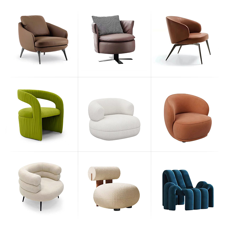 Modern Nordic Wholesale White Fabric Chaise Leisure Lazy Arm Sofa Bedroom Cafe Accent Chair Furniture Home Living Room Hotel Dining Lounge Chair with Armrest