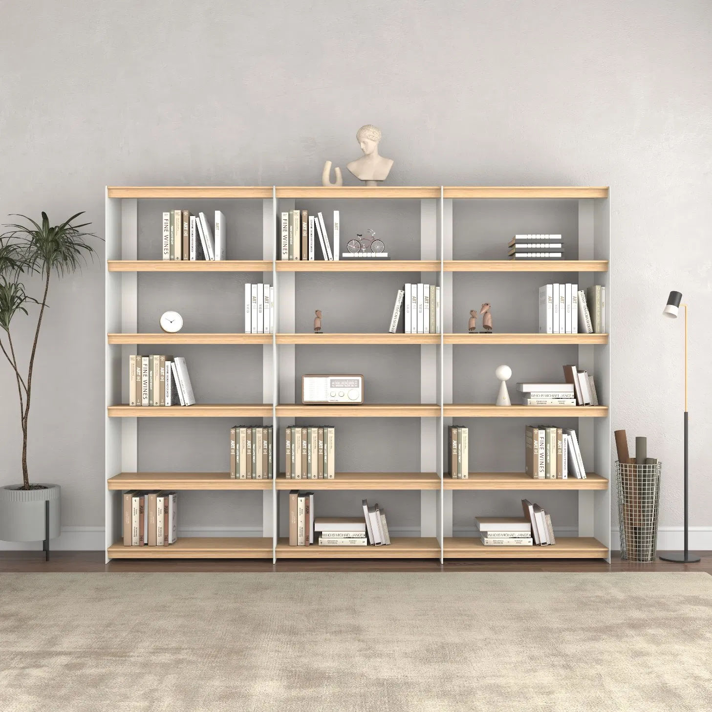 Tufted Fabric Bookshelf with Upholstered Bookcase and Storage Cabinet for Lounge Areas Bookrack