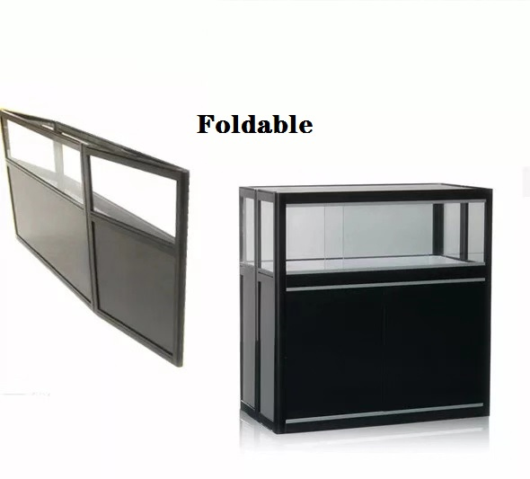Display Glass Counter Showcases for Exhibition and Event, Foldable Auminum Framed Rental Display Cabinets