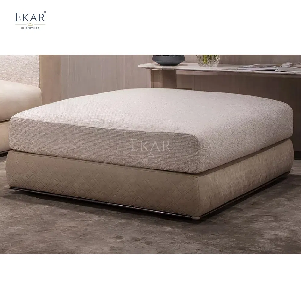 Modern Square Ottoman with Upholstered Top and Wooden Legs