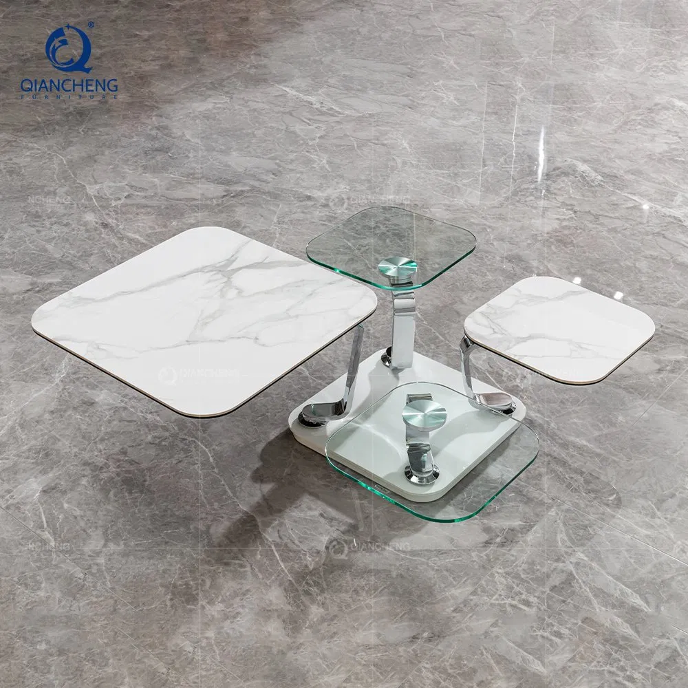 Wholesale Foshan Factory Living Room Home Furniture Modern Luxury Hotel Metal Base Marble Glass Top Sofa Center Side Coffee Table